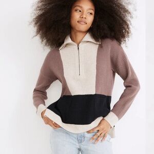 Madewell Glenbrook Oversized Half-Zip Pullover Sweater in Colorblock W2050 Sz XS